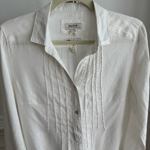 100% Linen Malvin Hamburg Germany White Linen Button Down Blouse Size S - Picture 2 of 7